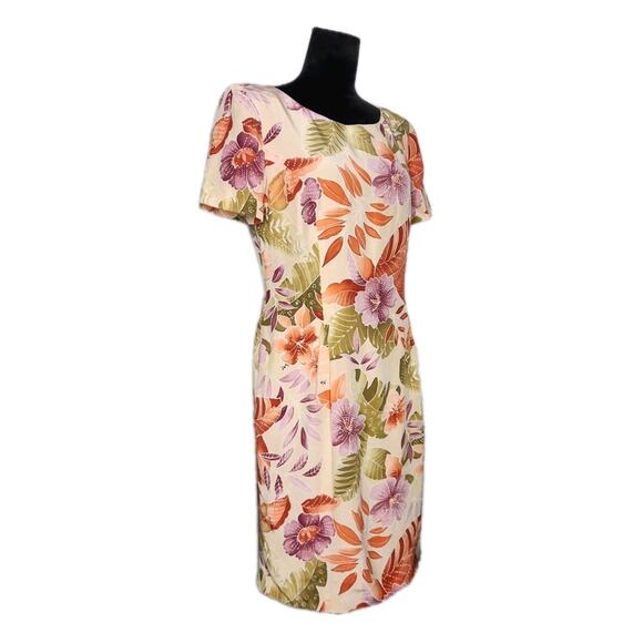 Vintage 1990s Maggy London 100% Silk Hawaiian Shift Knee Length Dress SZ 10 - Picture 2 of 9